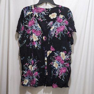 Torrid Black Button Front Top Multicolor Floral Ties at Side Plus 2 2X
